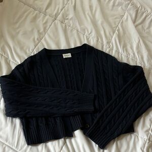 Sunday Best Navy Cable Knit V-Neck Cropped Cardigan